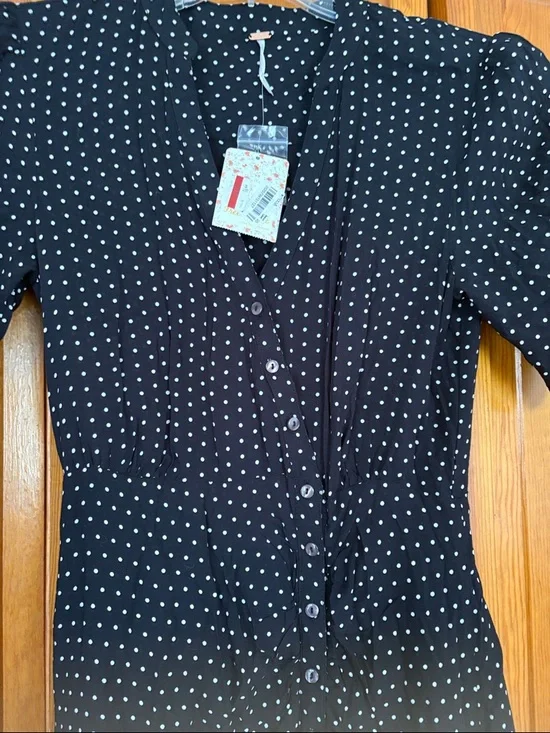 Free People Black Polka Dot Midi Dress - Picture 5 of 8